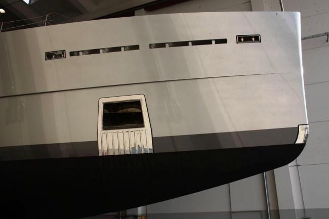 Bow of Superyacht Exuma launched by Perini Navi