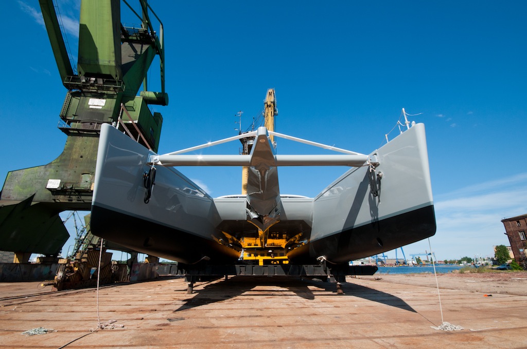 Catamaran CHE during her launch in July 2010 - Image courtesy of Sunreef Yachts