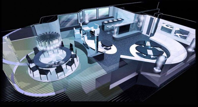 Interior Layout of Sunreef Yachts new 40m powered catamaran by Design Unlimited and naval architect BMT Nigel Gee.