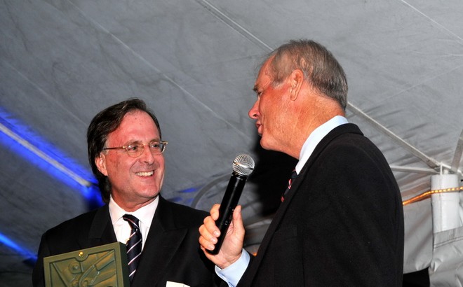 Rolex Vice President Peter Nicholson and Gary Jobson, master of ceremonies, America’s Cup Hall of Fame Induction presented by Rolex Watch USA - Photo Credit Paul Darling