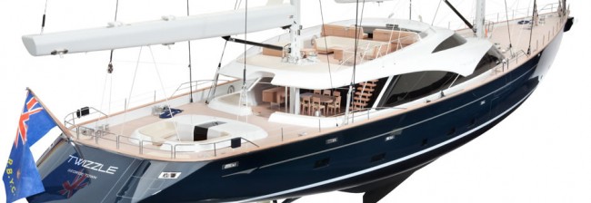 Superyacht TWIZZLE - A Computer Rendering of her deck layout from aft.