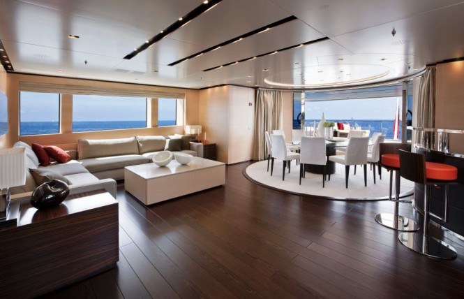 Sanlorenzo’s first steel megayacht The 46 Steel super yacht Lammouche Upper Salon and Dining - Photo Credit Sanlorenzo