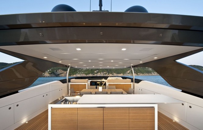 2010 Sanlorenzo SL100 New flying bridge motor yacht with Sliding Boffi kitchen on the flybridge