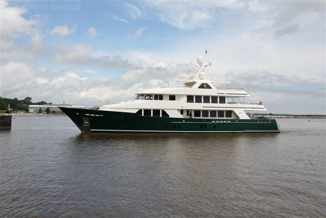 SEA OWL, a 142' (43.3m) Tri-Deck Motor Yacht, has departed the Burger shipyard for her delivery voyage - Photo Credit Burger Boat Compnay