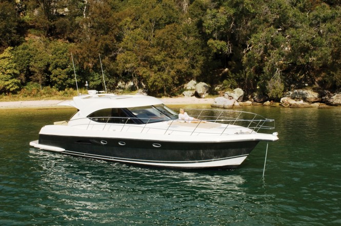 The tender garage, walk around side decks and large sun pad on the foredeck are a few of the many features of the Riviera 5000SY