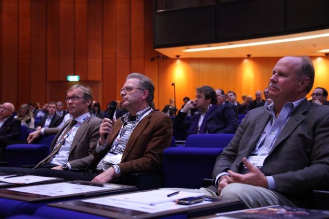 Global Superyacht Forum 2010 L to R Bas Nederpelt and Henk de Vries III of Feadship Van Lent, and Billy Smith III of Trinity Yachts