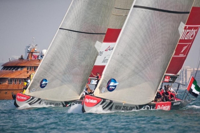 Race day 2 Emirates Team New Zealand vs ALL4ONE start © Bob Grieserousideimages.comLouis Vuitton Trophy.