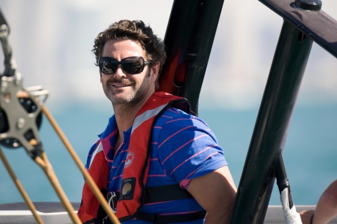 Race day 5 Chris Cairns, New Zealand cricketter, as the 18th man on Mascalzone Latino Audi Team during the 1st race. - © Bob Grieser ousideimages.com Louis Vuitton Trophy