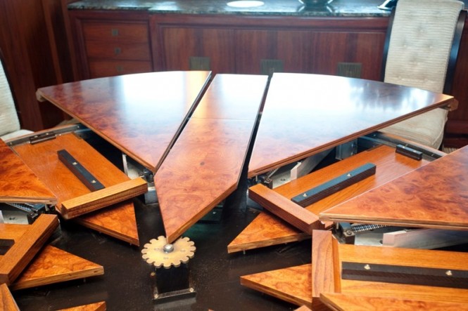 The 47-m Heesen superyacht Blind Date takes the prize for ‘Bespoke Furniture’ for the expanding dining table - Photo Credit SuperYachtMedia