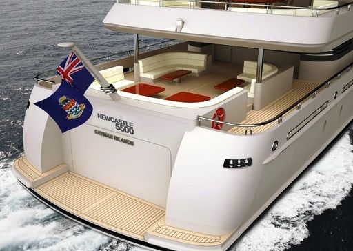 54.87M (180′) Newcastle 5500 raised “veranda” on the main aft deck