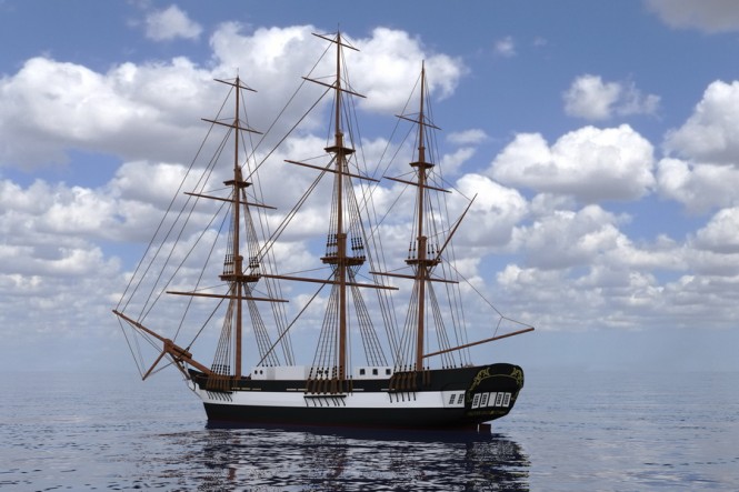 Rendering of Rhode Island’s Education at Sea school ship SSV Oliver Hazard Perry (OHP) by Paul Fuchs