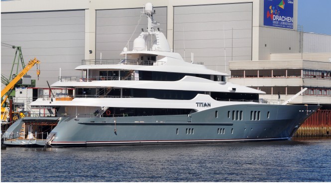 Ship and yacht photographer Martin Groothuis of Bremen took this first image below of the brand new luxury yacht Titan in Germany.