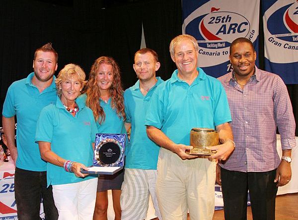 Yachting World Trophy was awarded to Alan Brook's Oyster 56 Sulana (GBR), for line honours (no motoring) in the Cruising Division  - Credit World Cruising Club