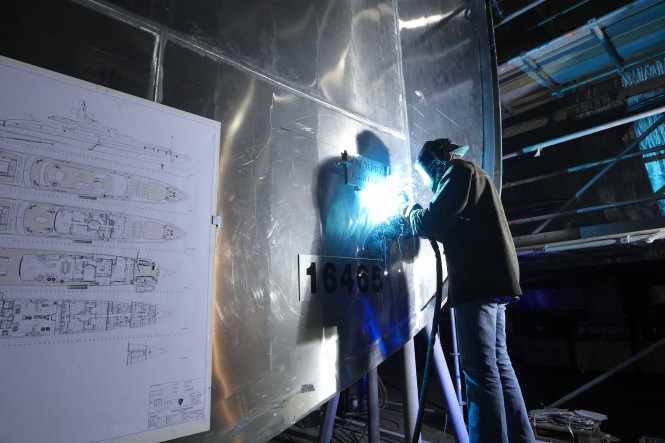 Ceremonial welding of a memorial plate to the structure of Heesens’ HY16465 65m Fast Displacement Hull Form (FDHF) Superyacht - Photo Credit Dick Holthuis 