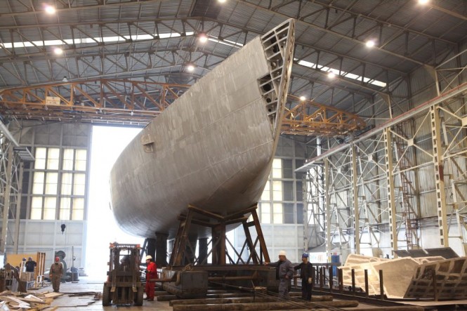 Perini Navi Hull turning completed for fast cruising SY 40 metre Sailing yacht C. 2180 