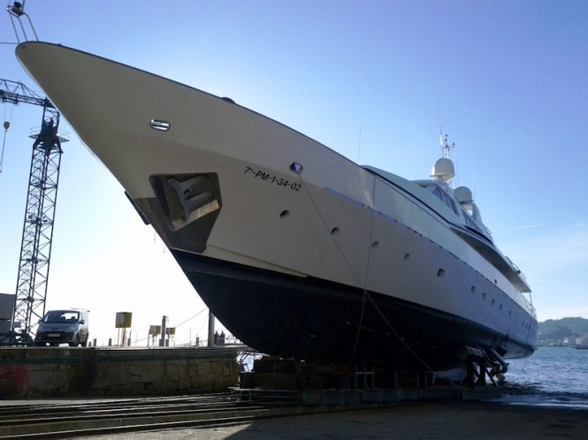 Motor yacht Tumberry C under refit at Atollvic Shipyard