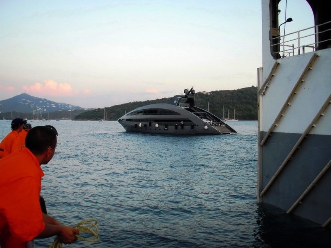 Superyacht Ocean Emerald on standby to load on to Dockwise Yacht Transport DYT’s SS4  - Photo Credit Jonathan Zier