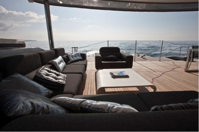 Sailing Yacht Cartouche Aft Deck - A Blue Coast 95 Catamaran - Photo Credit Gilles Martin-Raget