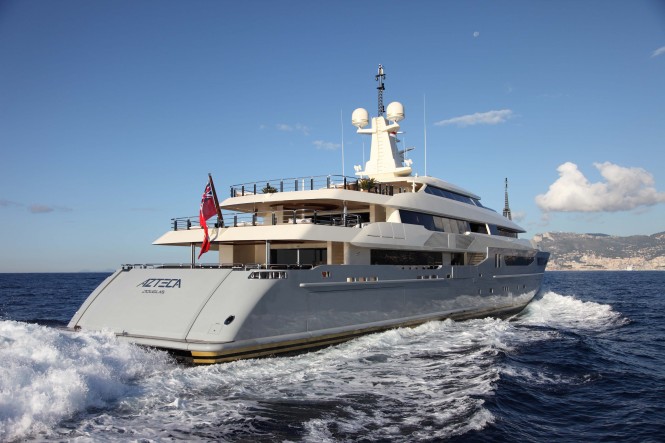 Aft running photo of the CRN motor yacht 'Azteca'
