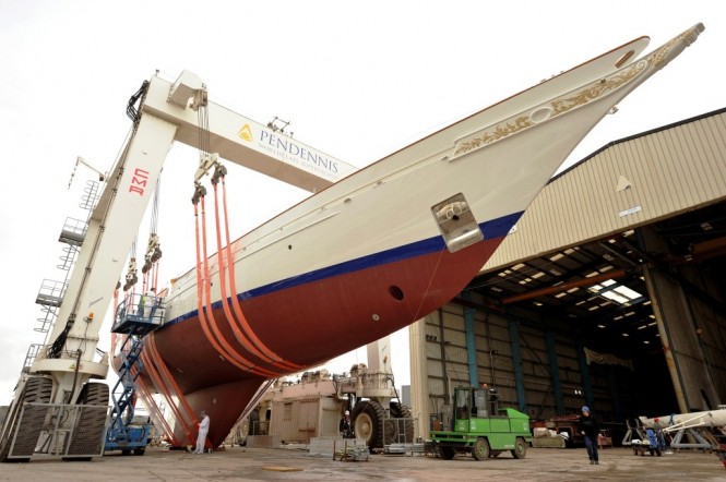 Yacht Adela on the Hoist at Pendennis