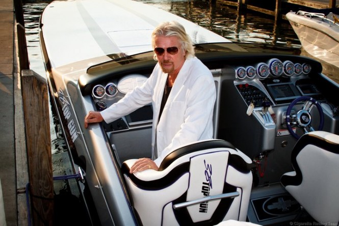 Cigarette Racing & Sir Richard Branson stage 'Miami Vice' scene to celebrate the 25th Anniversary of Virgin Atlantic Airways London-Miami route - Credit Cigarette Racing