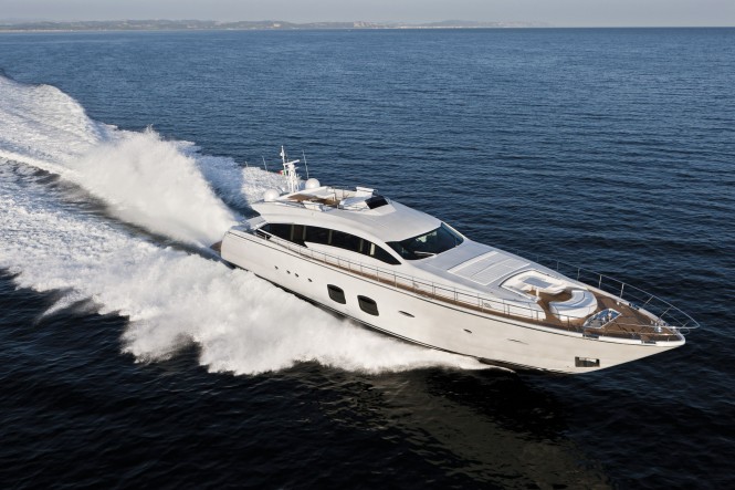 The Pershing 108 motor yacht in full flight