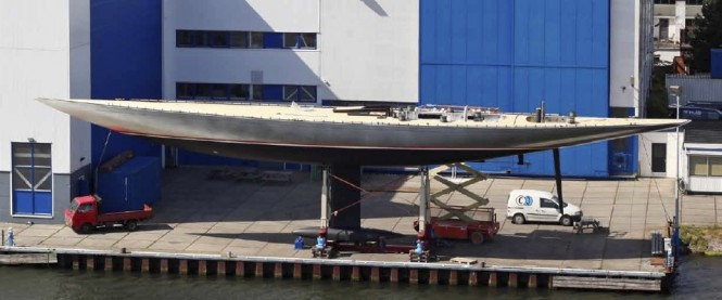 Sailing Yacht Firefly at her launch - a Hoek 115 F-Class Classic - Image courtesy of Hoek Design