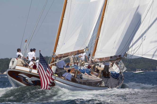 Sailing Yacht Whitehawk racing in the first day of the Shipyard Cup