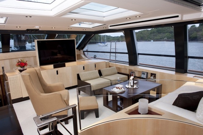 Sailing yacht AKALAM Salon with plenty of natural light - Credit: Lloyd Images