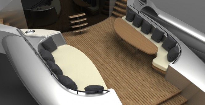 Superyacht Adastra cockpit in silver a Power Trimaran - as Designed by John Shuttleworth Yacht Design