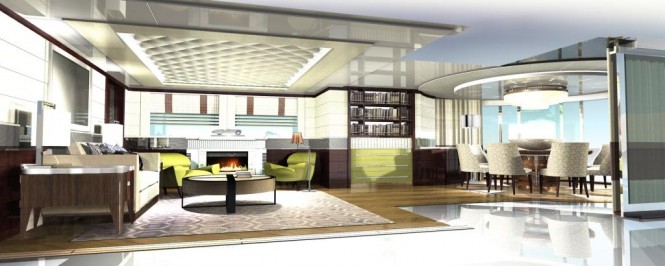 The Hessen 37 m Superyacht AURELIA SALOON VIEW 3 PORTSIDE CUTAWAY  DJ