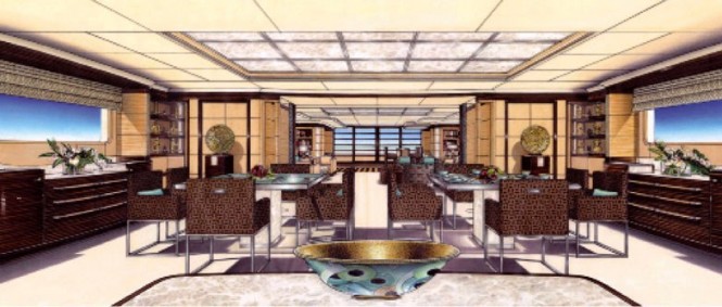 Interior of Benetti superyacht Lyana ex Project Sofia (FB248) designed by Francois Zuretti