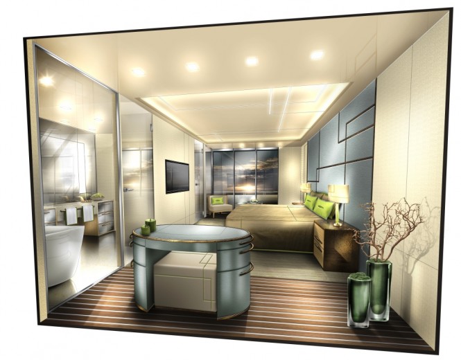 Owners Cabin of the Commuter Yacht Concept Rebel by NewCruise