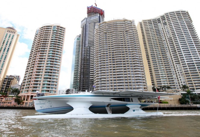 The solar powered yacht PlanetSolar MS TURANOR in Brisbain
