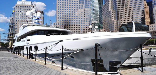 Christensen Motor Yacht Remember When at Dennis Conner's North Cove, Manhattan