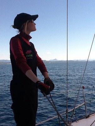 Jessica Watson trimming the kite of SY Another Challenge - Audi Sydney Gold Coast Yacht Race 2011 - Photo Credit Jonno Bannister - yacht Another Challenge