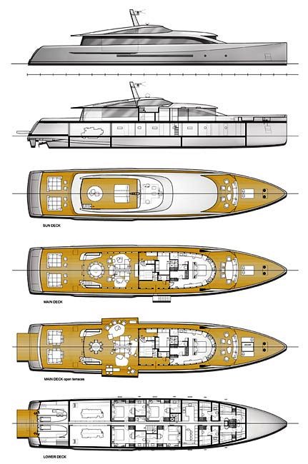 Layout of the CNB 43.20 m motor yacht designed by German Frers  Image courtesy of CNB Superyachts