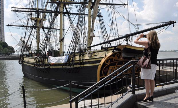 Tall ship sailing yacht Friendship of Salem at Dennis Conner's North Cove, New England 
