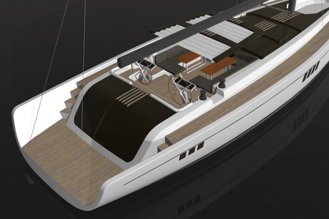 Close up at the sailing yacht Hanse 78 Premium