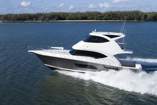 Fuel efficient pod drives propel the 53 to a top speed of about 35 knots and a cruise speed between 25-28 knots