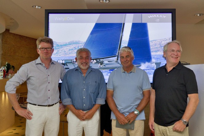 (L-R), John Hunt, Wally Chairman and CEO, Luca Bassani Antivari, Wally Founder and President, Rolf Vrolijk Otto Architect, Brad Butterworth, Team Alinghi