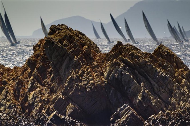 Maxi fleet charging off Porto Cervo - Photo Credit  Rolex - Carlo Borlenghi