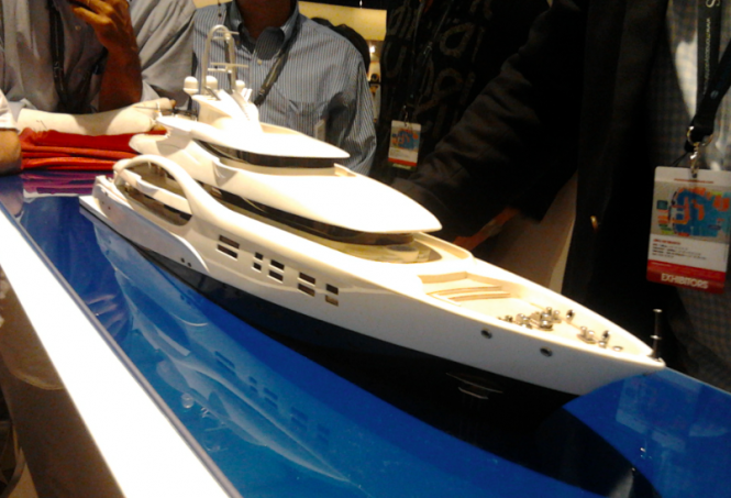 Mr. Cristian Schwarzwälder, Sales Director Yachts for Blohm + Voss, with designers Mick Leach and Mark Smith from Michael Leach Design Ltd unveiled a model of the 88m MCA Yacht Concept ICE at the Monaco Yacht Show