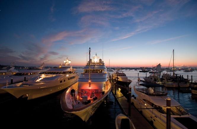 Newport Charter Yacht Show superyachts at sunset (credit Billy Black)