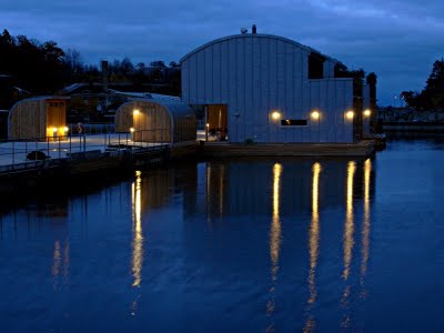 Floating houses at Stockholm´s marine village Marinstaden
