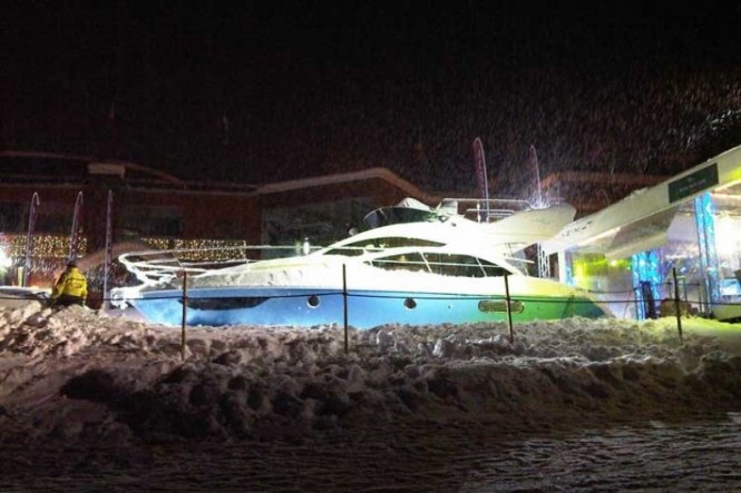 Azimut 40 motor yacht on the mountains of Courchevel, France for World Cup Women's Ski