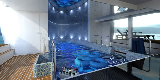 Relaxing in the Wider 150 superyacht´s swimming pool