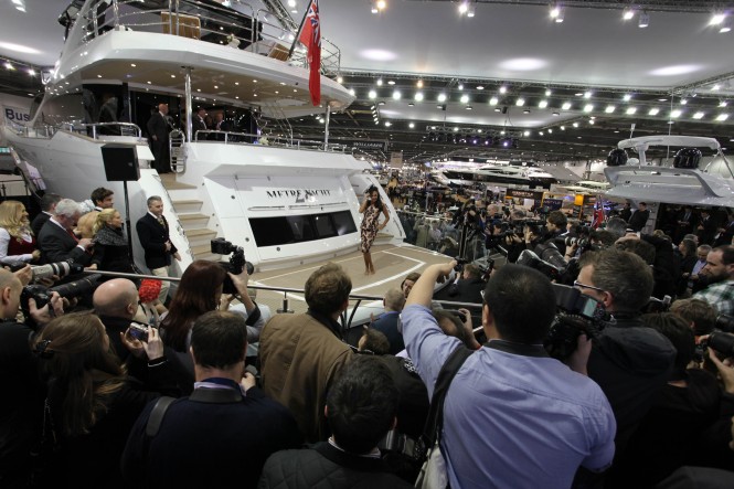 Debut of the Sunseeker 28m Motoryacht at 2012 Tullett Prebon London Boat Show – Photo Credit Sunseeker International.   
