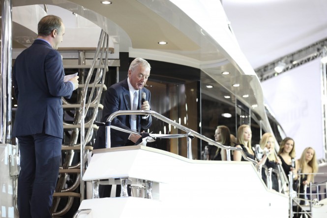 World debut of the New Sunseeker 28m Motor Yacht at 2012 Tullett Prebon London Boat Show – Photo Credit Sunseeker International.  