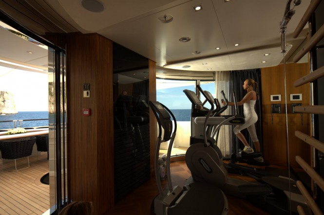 Active relaxation in the fully equipped Technogym aboard Quinta Essentia yacht by Heesen Yachts